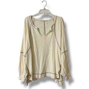 Free People We The Free Oversized V Neck Top S Off White Slouchy Casual Core